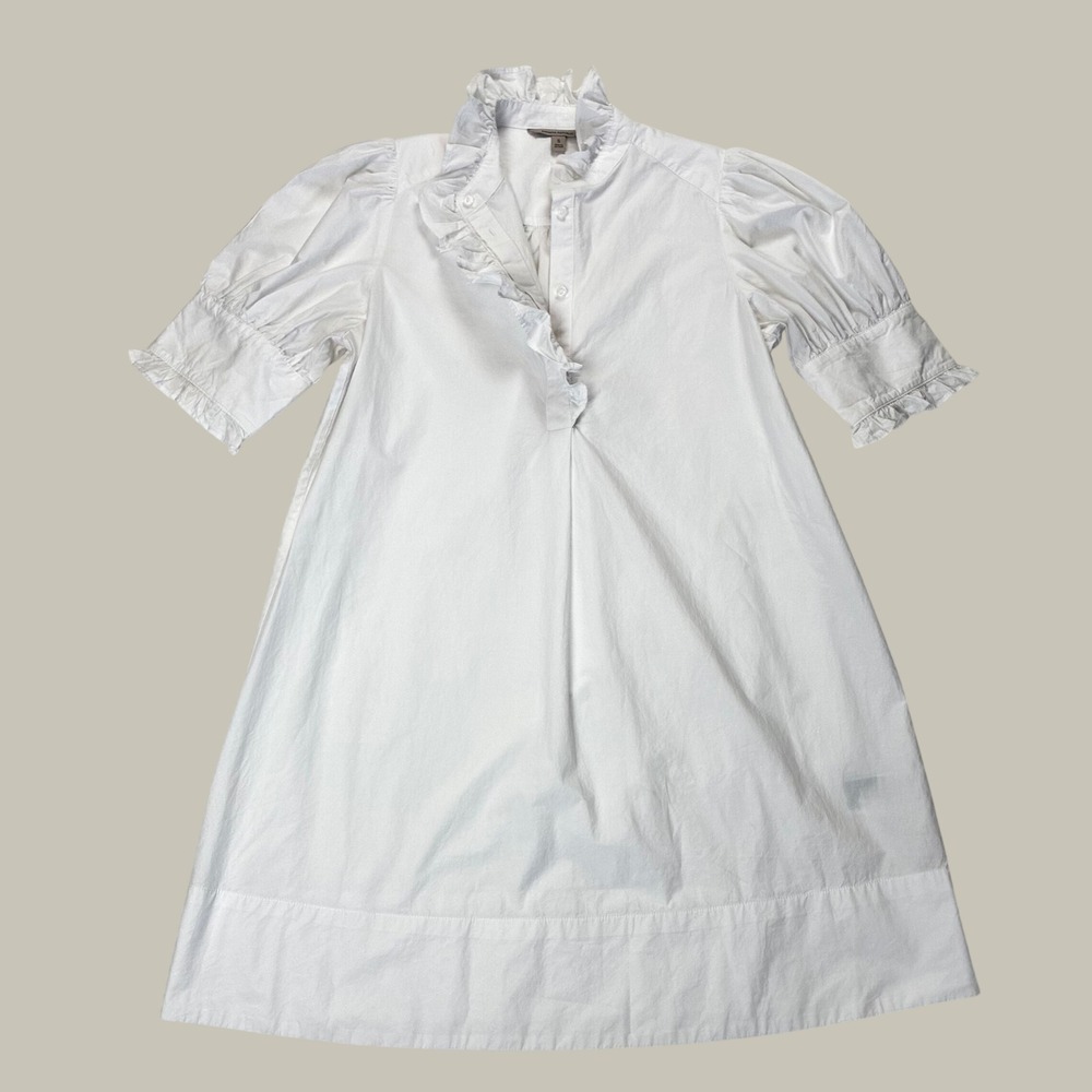 Banana Republic Mini Dress Popover White Cotton Poplin Ruffle Edwardian Romantic